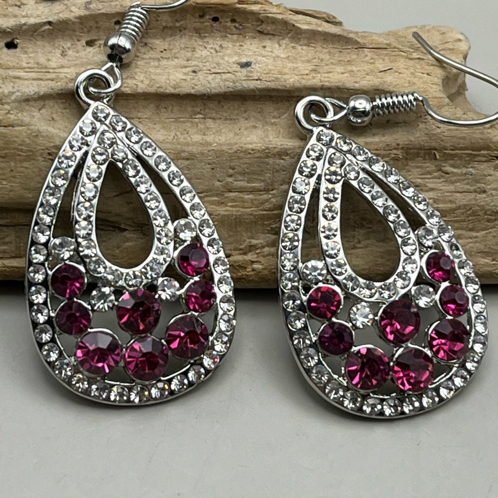 Elegant Silver and Pink Teardrop Earrings